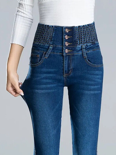 Vintage visokog struka, prekomjerne veličine od 95 kg, uske traper hlače s dugmadima, proljeće i jesen, modne Vaqueros ležerne ženske tajice