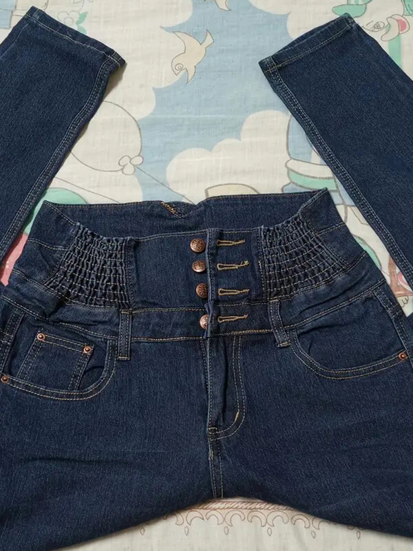 Vintage visokog struka, prekomjerne veličine od 95 kg, uske traper hlače s dugmadima, proljeće i jesen, modne Vaqueros ležerne ženske tajice