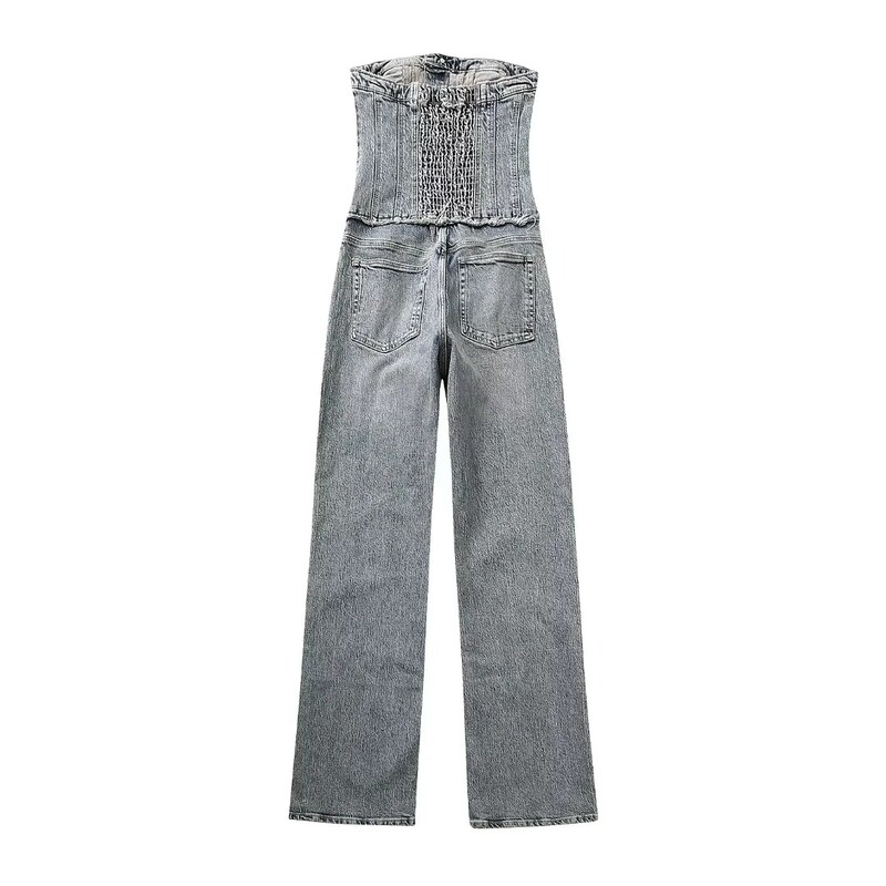 Traper kombinezon bez naramenica Proljeće Ljeto Nova moda Svestrane jednoredne široke hlače visokog struka Ženska ulična odjeća