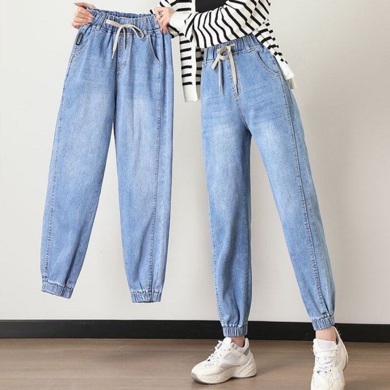 Μοντέρνο φαρδύ ελαστικό τζιν με μέση για γυναίκες με κομμένο παντελόνι χαρέμι 2023 Ανοιξιάτικο και φθινόπωρο ψηλόμεσο τζιν Cargo Γυναικεία