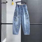 Korejski vintage stars patch dizajni Ženske traperice Ljeto 2023. Ženska odjeća Modne tanke ležerne kapri hlače s vezom