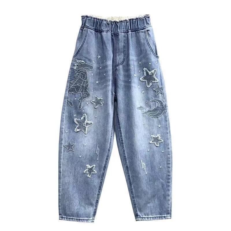 Korejski vintage stars patch dizajni Ženske traperice Ljeto 2023. Ženska odjeća Modne tanke ležerne kapri hlače s vezom