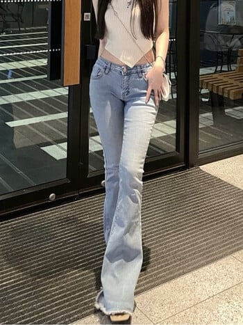 Дънки Y2k с ниска талия Дамски кльощави секси улично облекло Chic Fashion Summer Vintage Hotsweet Ladies Ulzzang Simple Flare Denim Trousers