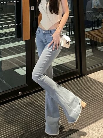 Дънки Y2k с ниска талия Дамски кльощави секси улично облекло Chic Fashion Summer Vintage Hotsweet Ladies Ulzzang Simple Flare Denim Trousers