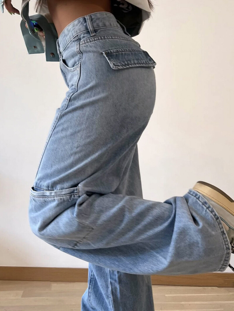 Spojene traper hlače širokih nogavica Traperice visokog struka Ženske traperice do gležnja Isprane široke džepove s patentnim zatvaračem Fly Basics Jednobojne 2024.