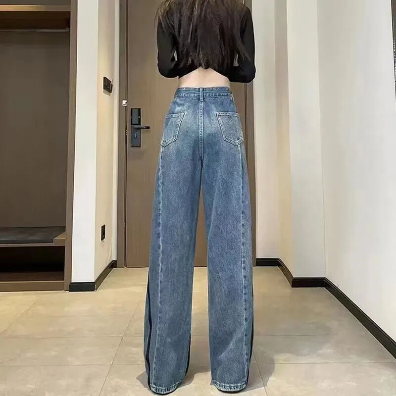 Moodsad vabad teksad naistele, kevadsügis 2023, uued vabaaja kõrge vöökohaga laia säärega püksid, vanad teksapüksid, kottis püksid