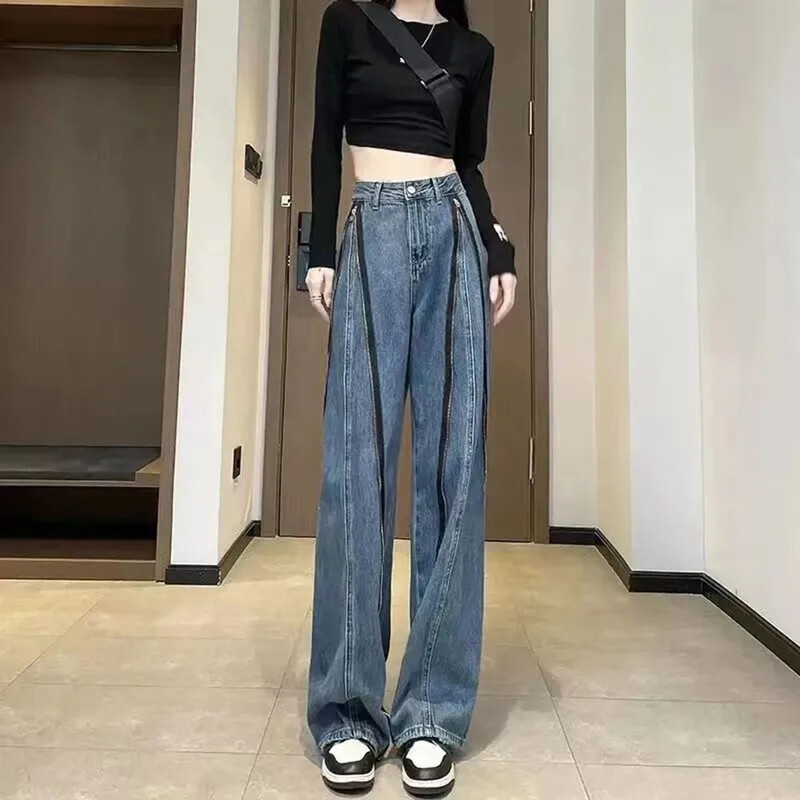 Moodsad vabad teksad naistele, kevadsügis 2023, uued vabaaja kõrge vöökohaga laia säärega püksid, vanad teksapüksid, kottis püksid