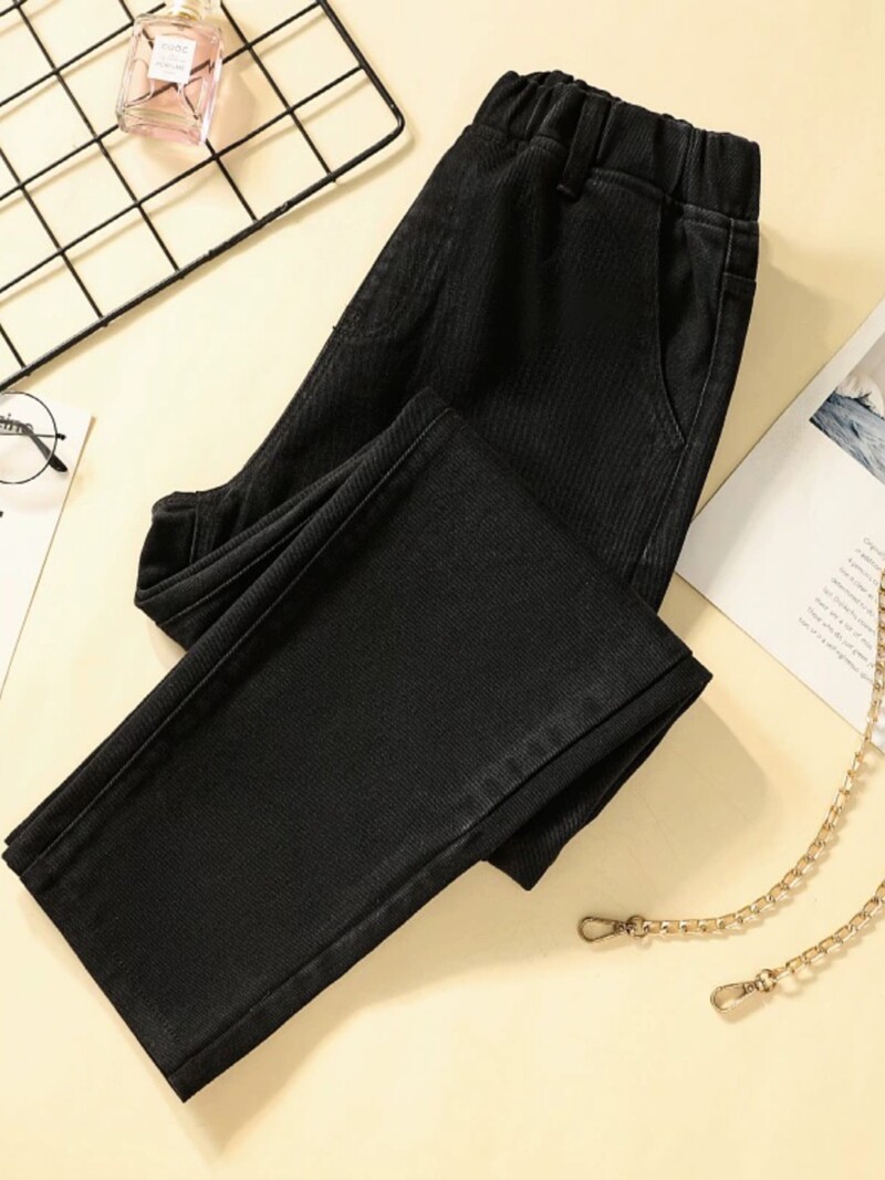 Jesenske, ležerne, elastične ženske traperice visokog struka, široke, svestrane, jednobojne, jednostavne, ugodne, isprane, prikladne ženske hlače do gležnja