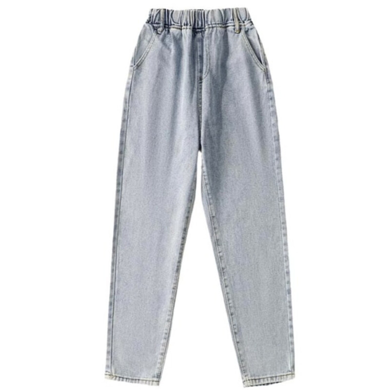 Jesenske, ležerne, elastične ženske traperice visokog struka, široke, svestrane, jednobojne, jednostavne, ugodne, isprane, prikladne ženske hlače do gležnja