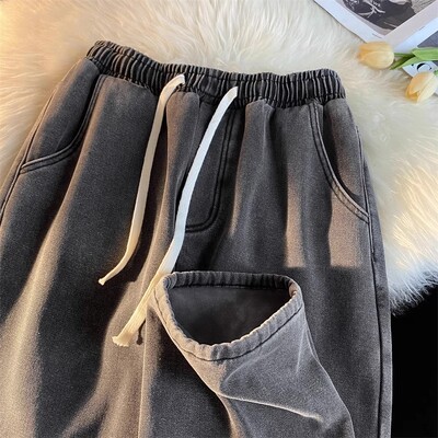 Τζιν Γυναικείο Φθινόπωρο/Χειμώνα Νέο ψηλόμεσο ίσιο σωλήνα Μασίφ τζιν παντελόνι ελαστική μέση Μεγάλη φαρδιά φοιτητική φαρδιά παντελόνα