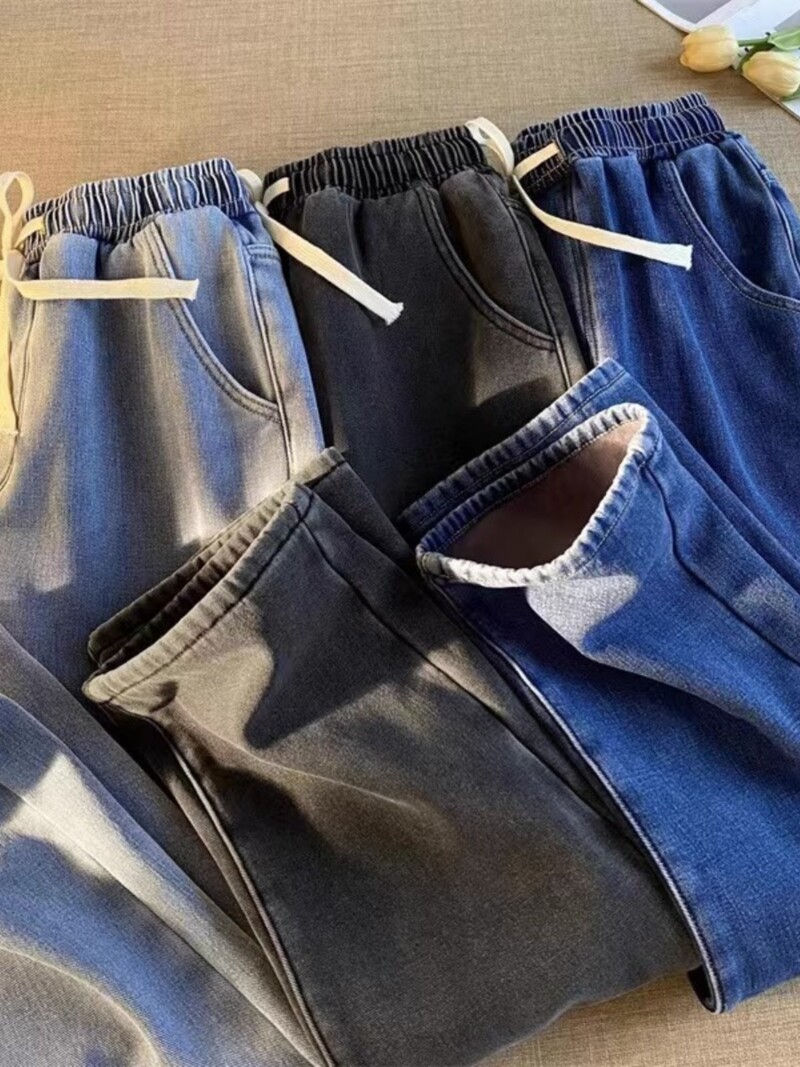 Τζιν Γυναικείο Φθινόπωρο/Χειμώνα Νέο ψηλόμεσο ίσιο σωλήνα Μασίφ τζιν παντελόνι ελαστική μέση Μεγάλη φαρδιά φοιτητική φαρδιά παντελόνα