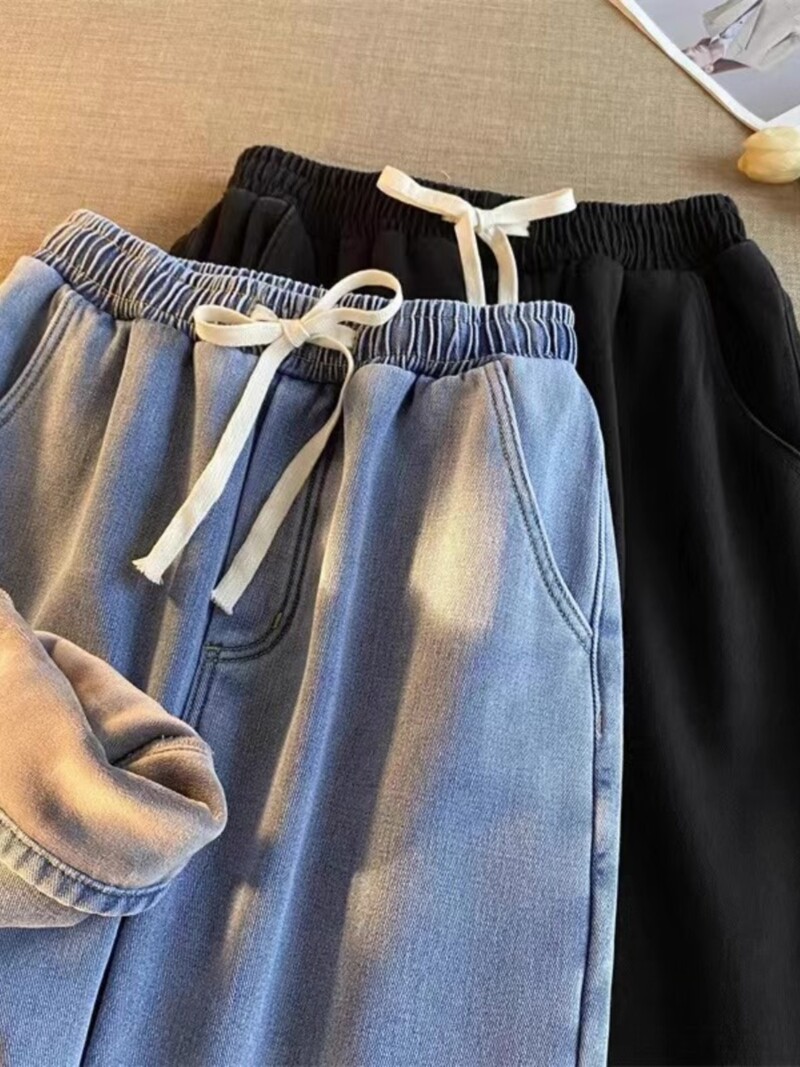 Τζιν Γυναικείο Φθινόπωρο/Χειμώνα Νέο ψηλόμεσο ίσιο σωλήνα Μασίφ τζιν παντελόνι ελαστική μέση Μεγάλη φαρδιά φοιτητική φαρδιά παντελόνα