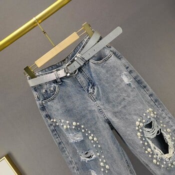 Nailed Bead Hole Jeans Γυναικεία Καλοκαίρι 2024 Νέα Μόδα Ψηλόμεση Φαρδιά Ευέλικτο Παντελόνι Harlan Κοριτσίστικα τζιν παντελόνι High Street