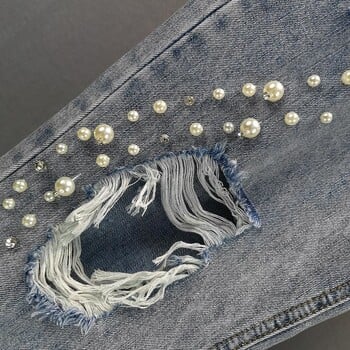 Nailed Bead Hole Jeans Γυναικεία Καλοκαίρι 2024 Νέα Μόδα Ψηλόμεση Φαρδιά Ευέλικτο Παντελόνι Harlan Κοριτσίστικα τζιν παντελόνι High Street