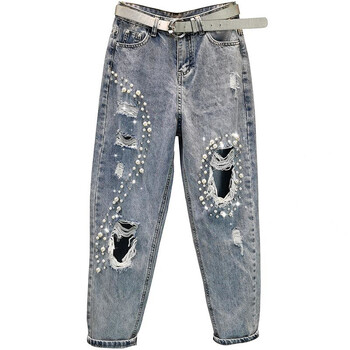 Nailed Bead Hole Jeans Γυναικεία Καλοκαίρι 2024 Νέα Μόδα Ψηλόμεση Φαρδιά Ευέλικτο Παντελόνι Harlan Κοριτσίστικα τζιν παντελόνι High Street