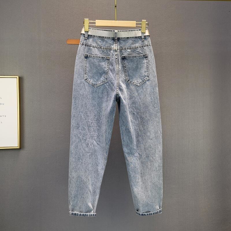Blugi cu găuri de mărgele în cuie, damă, vară 2024, noua modă, talie înaltă, pantaloni Harlan largi, versatili, pantaloni din denim pentru fete