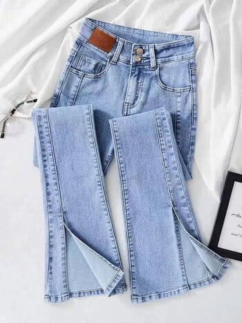 Skinny Hight Waist Split Flare Jeans Κορεατικά streetwear Casual Stretch Denim Παντελόνι Γυναικείο Oversize 4xl Μήκος Αστραγάλου Kot Pantolon