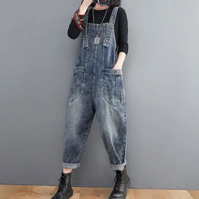 Salopete din denim alb de epocă, primăvară, toamnă, mari, talie înaltă, largi, cu picioare largi, salopete pentru femei, cowboy, tendință