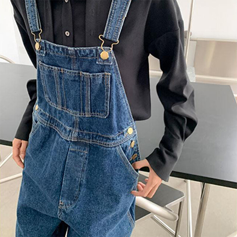 Kombinezoni Ženski tamnoplavi vintage ulični Harajuku ležerni modni široki kombinezoni visokog struka Ulzzang traper hlače s tregerima