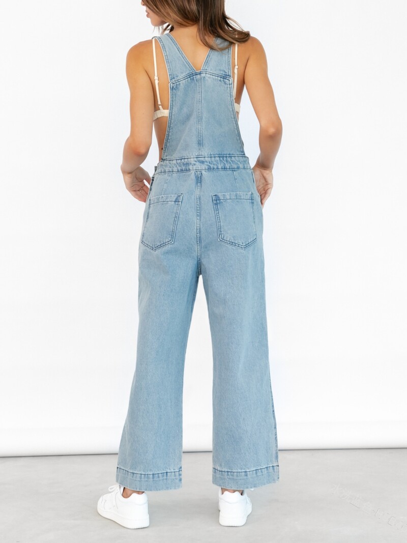 Buzunare la modă Salopete de jeans pentru femei, salopete ajustabile, ocazionale, dintr-o singură piesă, pantaloni lungi de denim, lungi, stretch, cu picior largi