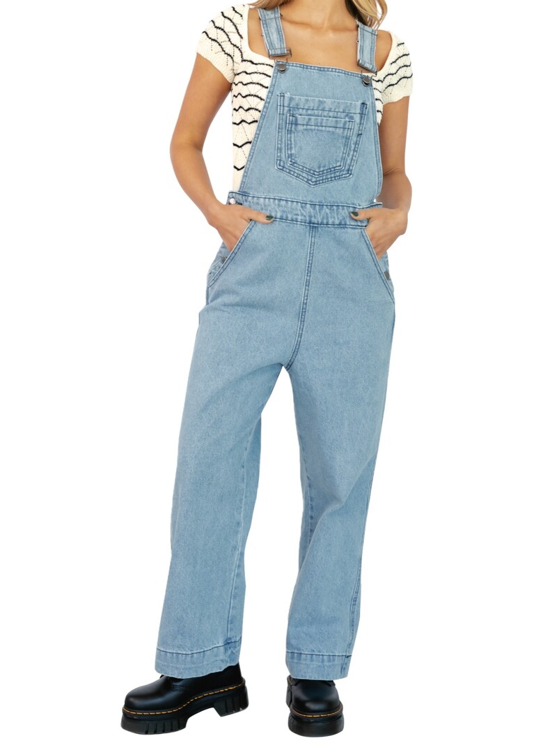 Buzunare la modă Salopete de jeans pentru femei, salopete ajustabile, ocazionale, dintr-o singură piesă, pantaloni lungi de denim, lungi, stretch, cu picior largi