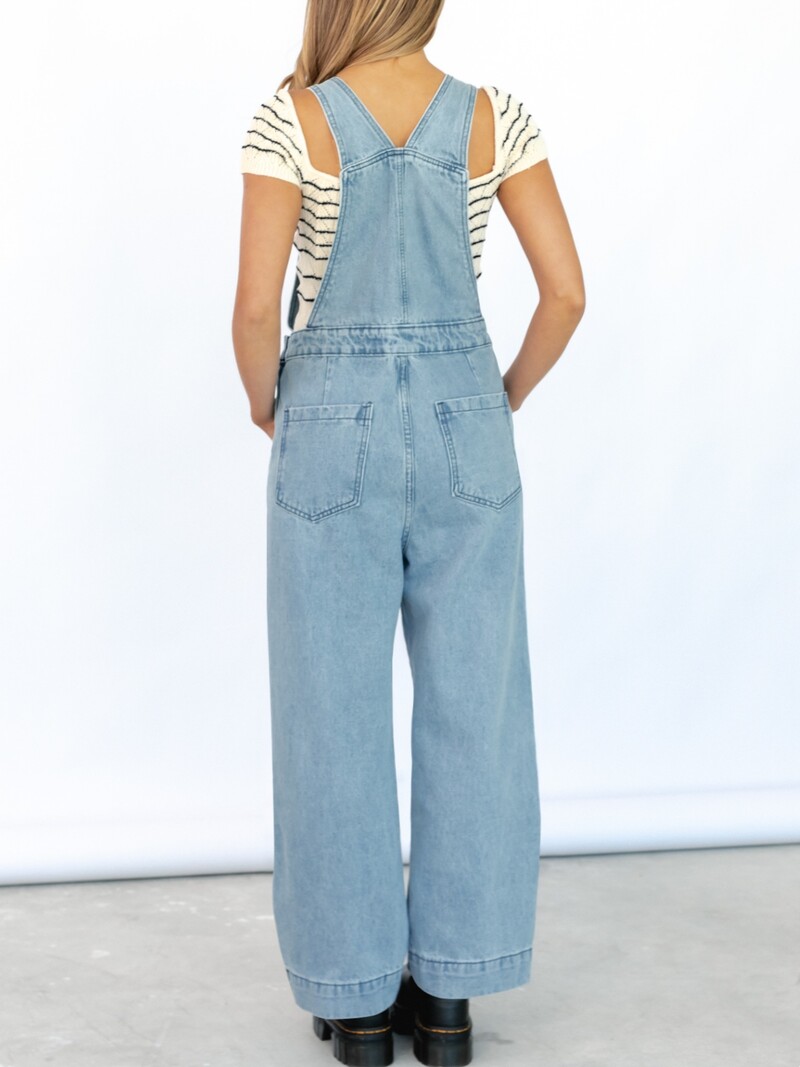 Buzunare la modă Salopete de jeans pentru femei, salopete ajustabile, ocazionale, dintr-o singură piesă, pantaloni lungi de denim, lungi, stretch, cu picior largi