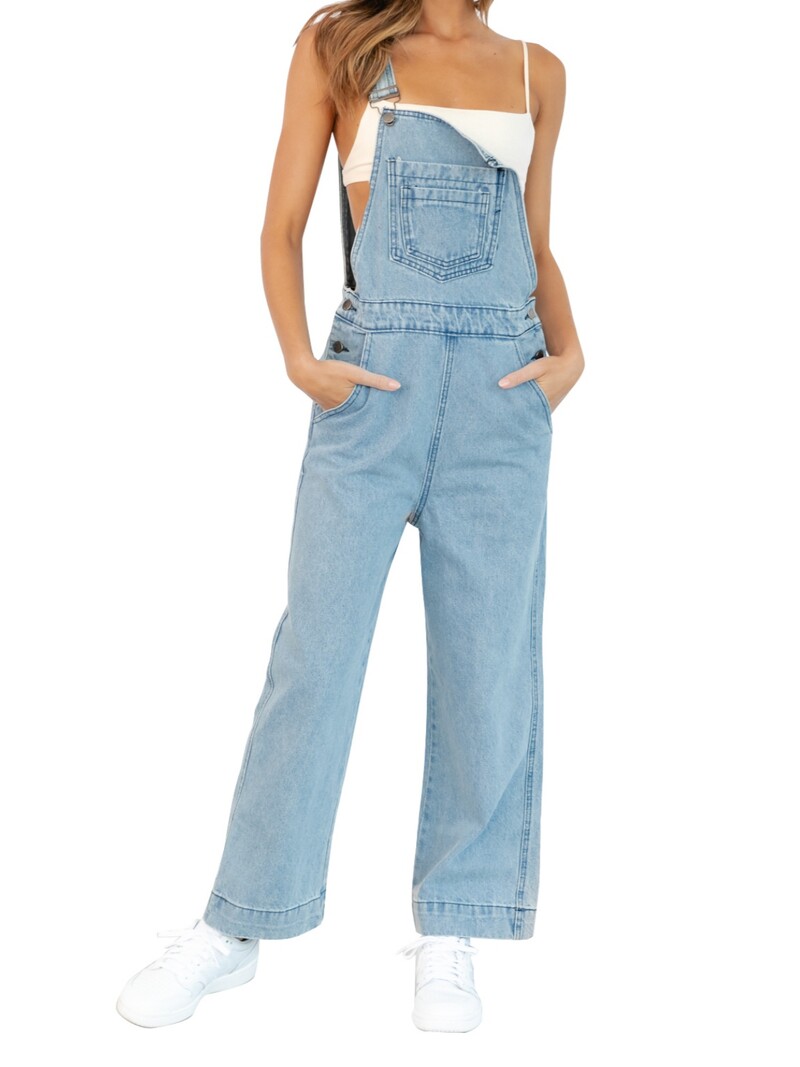 Buzunare la modă Salopete de jeans pentru femei, salopete ajustabile, ocazionale, dintr-o singură piesă, pantaloni lungi de denim, lungi, stretch, cu picior largi