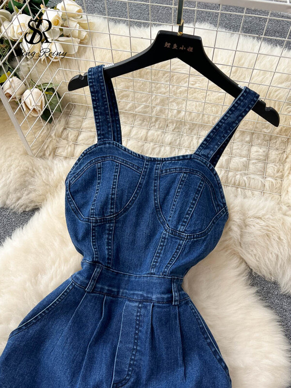 SINGREINY Modni traper dugi kombinezoni s patentnim zatvaračem Pacthwork Hlače za plažu bez leđa Korejska ulična odjeća Retro kombinezoni za plažu