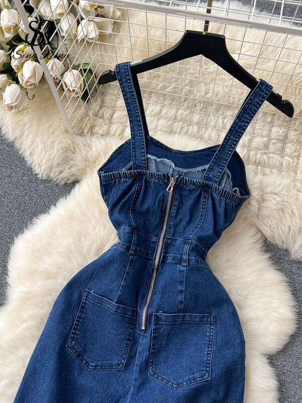 SINGREINY Modni traper dugi kombinezoni s patentnim zatvaračem Pacthwork Hlače za plažu bez leđa Korejska ulična odjeća Retro kombinezoni za plažu