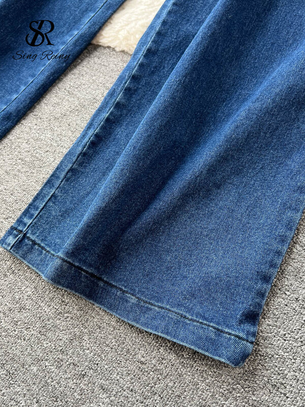 SINGREINY Modni traper dugi kombinezoni s patentnim zatvaračem Pacthwork Hlače za plažu bez leđa Korejska ulična odjeća Retro kombinezoni za plažu