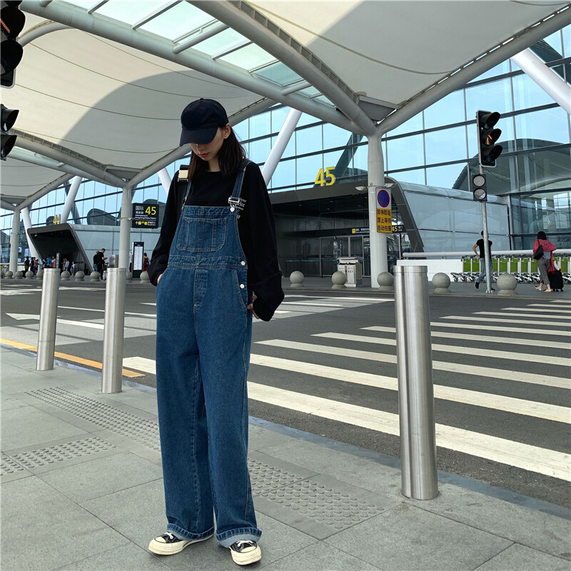 Ženski traper kombinezon Vintage široki kombinezon Korejske ravne široke hlače High Street elegantnog stila Y2k Traperice Ležerne hlače