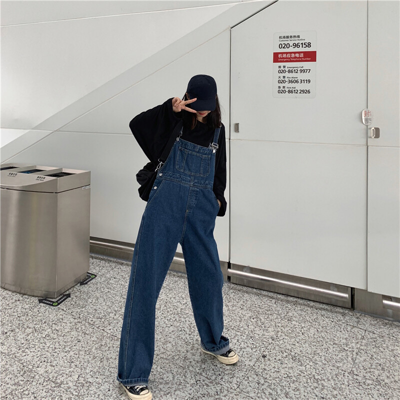 Ženski traper kombinezon Vintage široki kombinezon Korejske ravne široke hlače High Street elegantnog stila Y2k Traperice Ležerne hlače