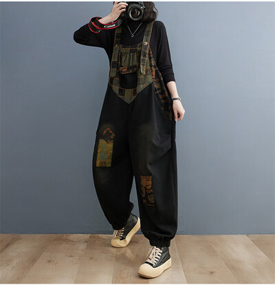 2024 vara coreeană nou design salopetă femei imprimeu denim salopete dama vintage blugi supradimensionați fată stil punk pantaloni femei