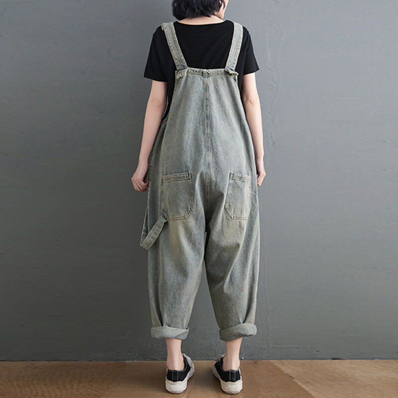 Novi 2021. Široki kombinezoni od traperica za žene Ležerne velike veličine Traper kombinezon širokih nogavica Ženske naramenice Široke hlače Dungeree s velikim džepovima
