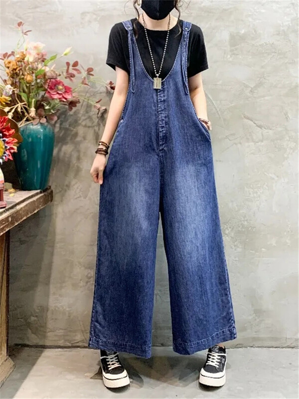 Vintage traper kombinezoni Ženske hlače u korejskom stilu 2024. Široki kombinezoni širokih nogavica Tide Casual Raznolika ženska odjeća Jean RomperVi