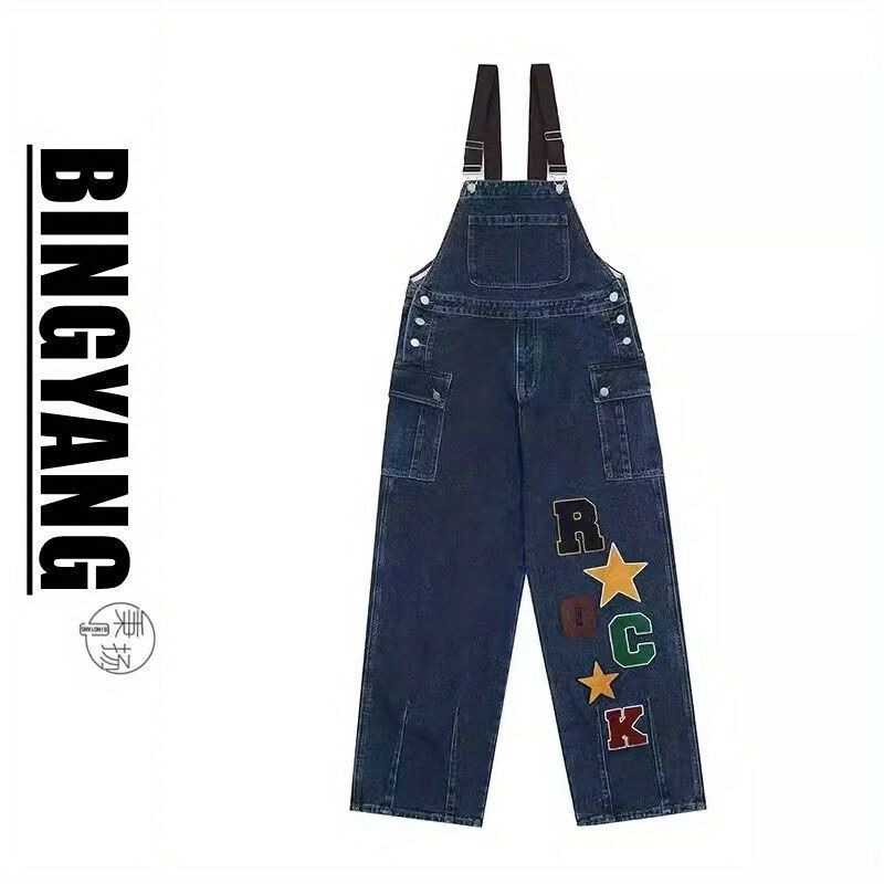 Αμερικανική ρετρό τζιν ολόσωμη φόρμα Ψηλόμεση ίσια μπλούζα Γυναικείες κολεγιακές φόρμες Kawaii για κορίτσια Loose τζιν Παντελόνι Playsuit