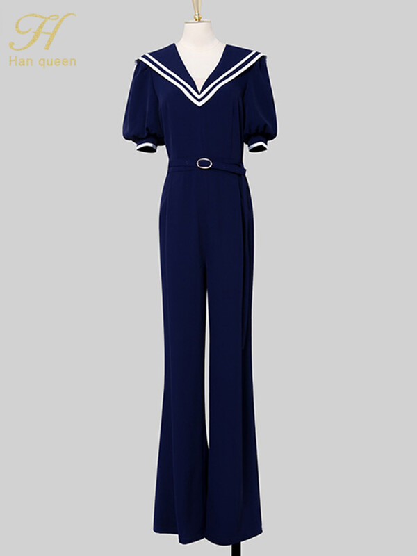 H Han Queen Summe Elegantsed Business Jumpsuits Naiste puhvis varrukad laia säärega, pikad mängukostüümid vabaaja kontoris kõrge vöökohaga püksid