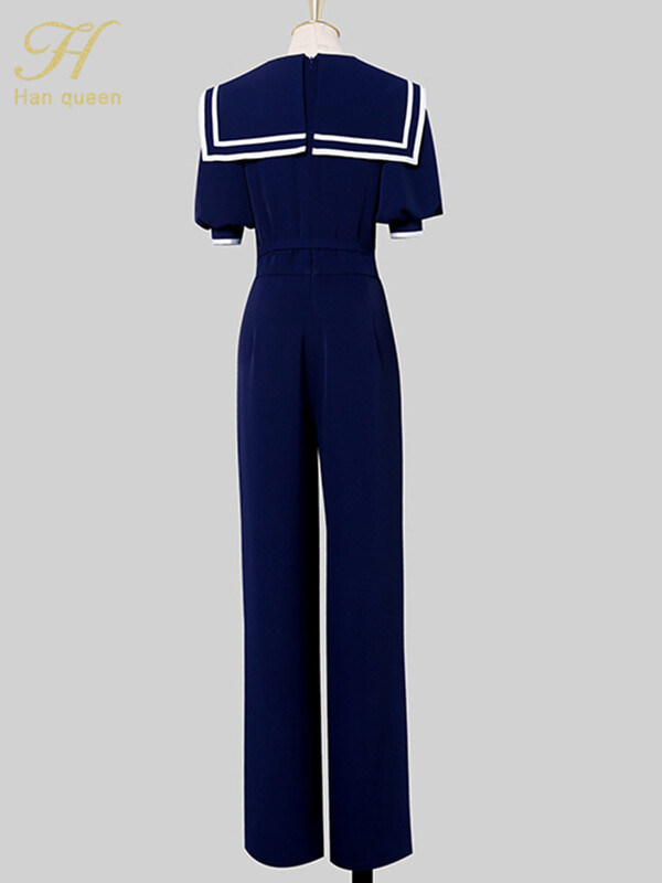 H Han Queen Summe Elegantsed Business Jumpsuits Naiste puhvis varrukad laia säärega, pikad mängukostüümid vabaaja kontoris kõrge vöökohaga püksid