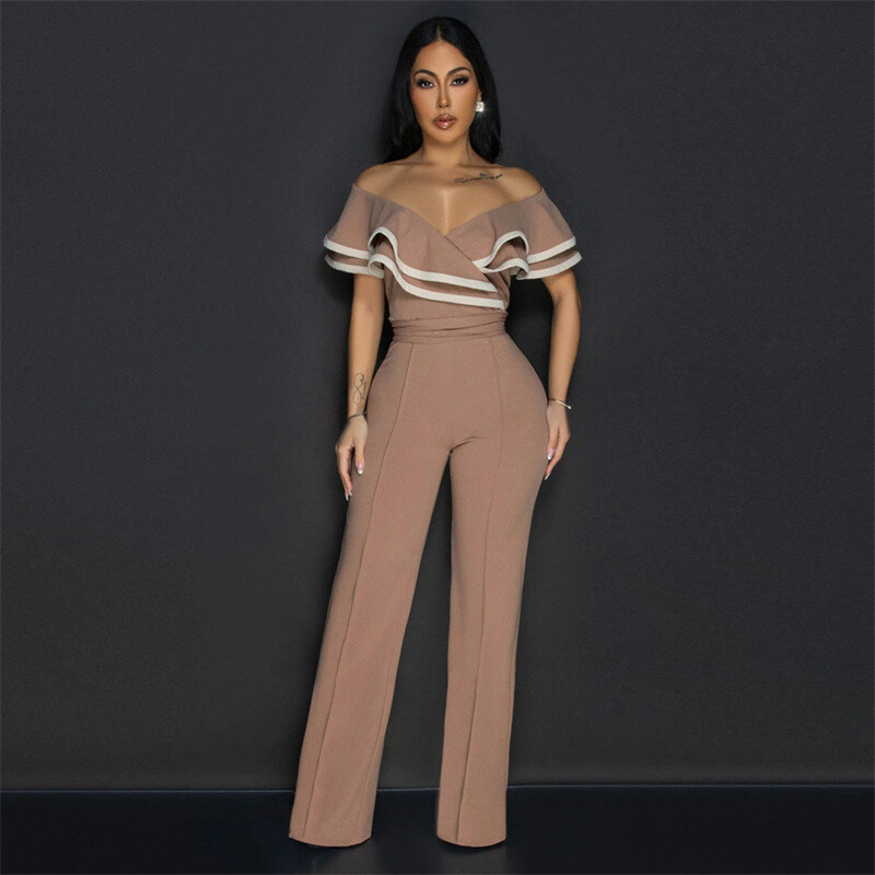 Novi ženski ljetni kombinezoni s otvorenim ramenima na pruge s volanima, seksi kombinezoni za zabavu, ravni široki ležerni kombinezon s pojasevima Ženske hlače