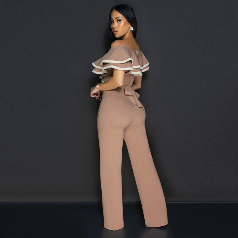 Novi ženski ljetni kombinezoni s otvorenim ramenima na pruge s volanima, seksi kombinezoni za zabavu, ravni široki ležerni kombinezon s pojasevima Ženske hlače