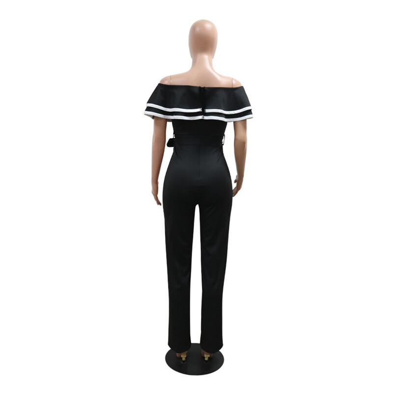 Novi ženski ljetni kombinezoni s otvorenim ramenima na pruge s volanima, seksi kombinezoni za zabavu, ravni široki ležerni kombinezon s pojasevima Ženske hlače