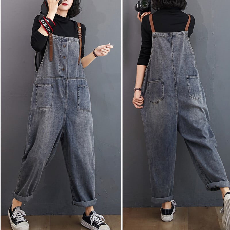#1418 Proljeće ljeto 2023. Vintage traper kombinezoni Ženski dugi kombinezoni širokih džepova Ženski ravni kombinezoni širokih nogavica