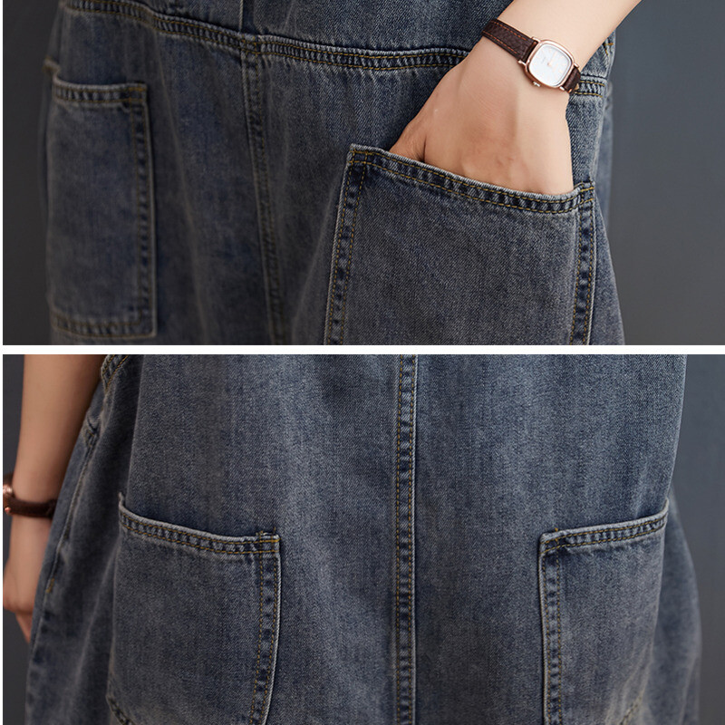 #1418 Proljeće ljeto 2023. Vintage traper kombinezoni Ženski dugi kombinezoni širokih džepova Ženski ravni kombinezoni širokih nogavica