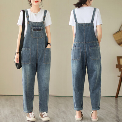 6222 tavaszi nyár divatos farmer Jumpsuit Női High Street alkalmi több zsebes kezeslábas Női függő farmernadrág