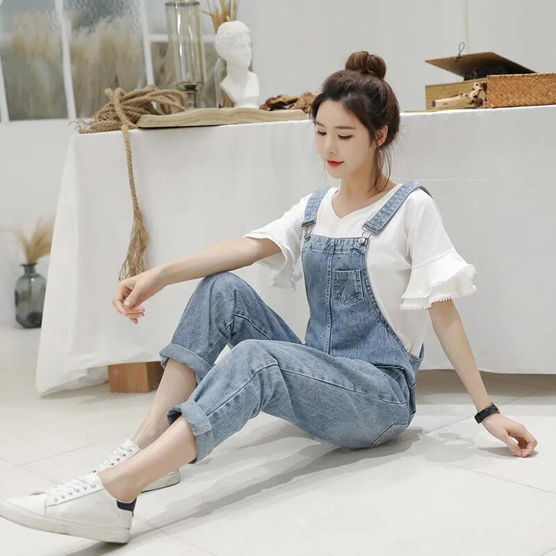 Teksapüksid Naiste Kevad Basic Pestud Sinised Kombinesoonid Kontorirõivad Naiste Naiste Elegantsed Pikad Pükstepüksid Naiste Vabaaja