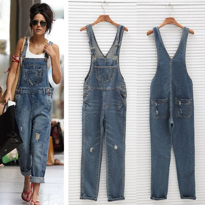 Nyári női ujjatlan kezeslábas Cool farmer Jumpsuit szakadt lyukak Alkalmi szakadt anya farmer Jumpsuits női jumpsuits nagy méretű