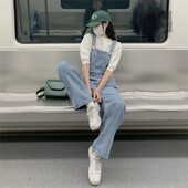 Ženske ravne traper traperice u korejskom stilu široke široke nogavice Jednobojni kombinezoni Proljeće Jesen Ležerni kombinezon Hlače Ženska ulična odjeća