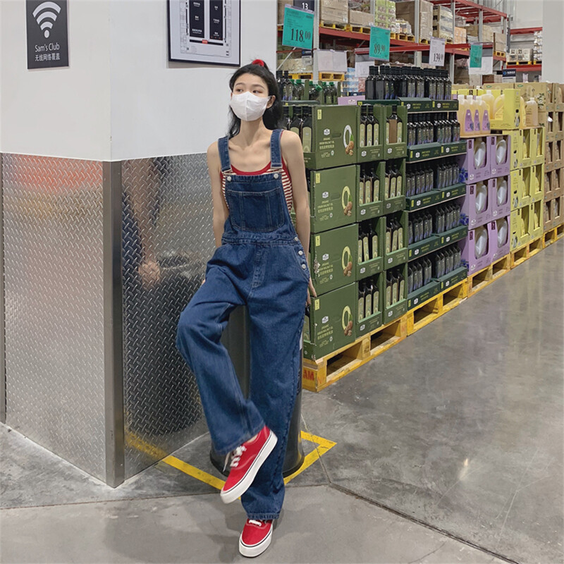 Ženske ravne traper traperice u korejskom stilu široke široke nogavice Jednobojni kombinezoni Proljeće Jesen Ležerni kombinezon Hlače Ženska ulična odjeća