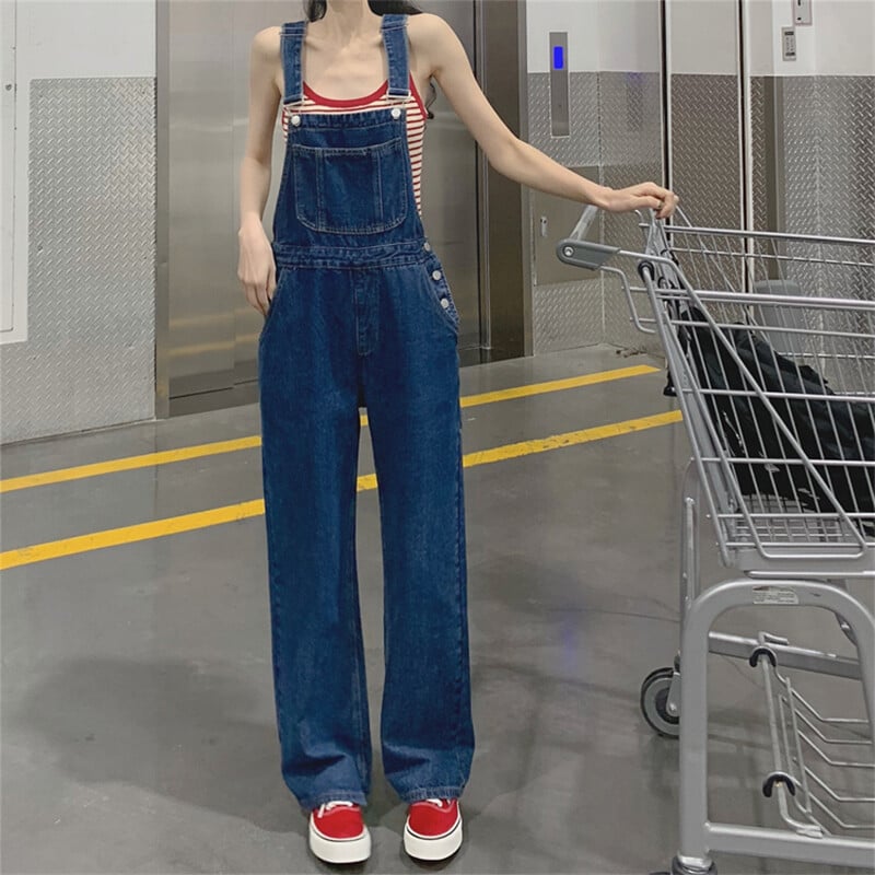 Ženske ravne traper traperice u korejskom stilu široke široke nogavice Jednobojni kombinezoni Proljeće Jesen Ležerni kombinezon Hlače Ženska ulična odjeća