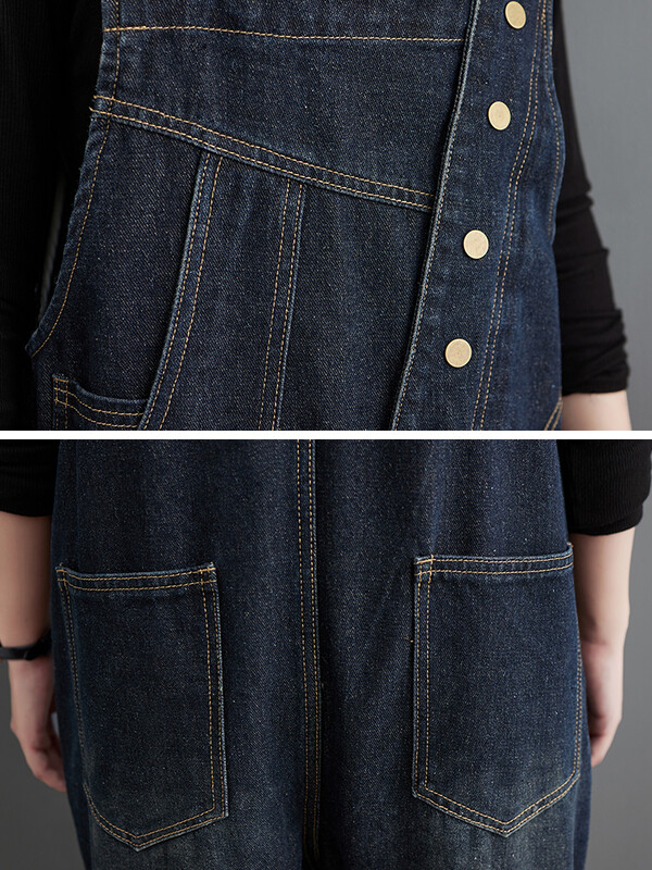 Jesen 2024. Ulična odjeća Ženski traper kombinezon Ležerni široki kombinezon širokih nogavica S džepovima na naramenice Cargo široke hlače Traperice Kombinezon